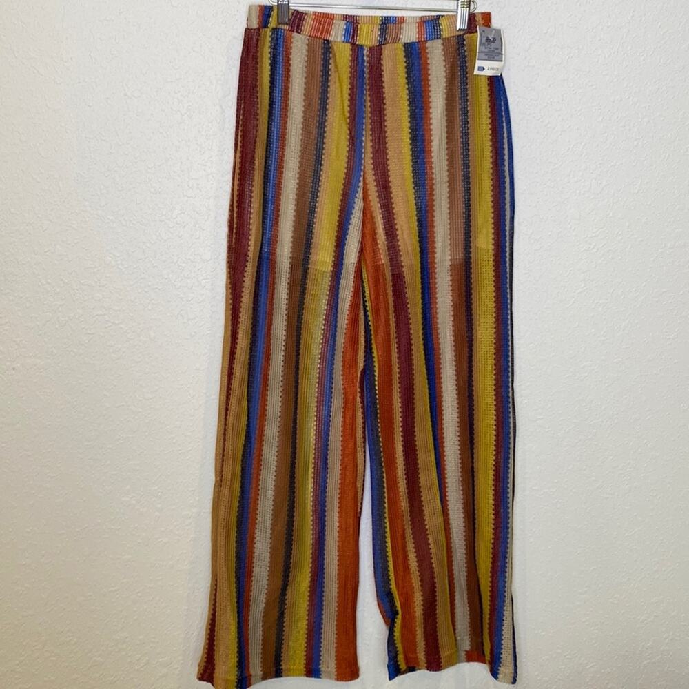 Sweet Rain Striped Wide Leg Colorful Sheer Pants w/ Shorts Lining NWT Sz XL